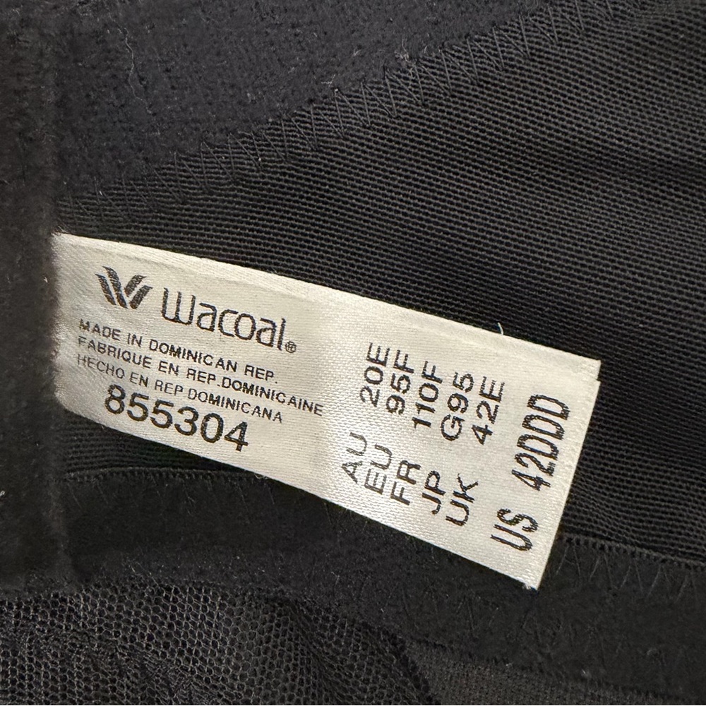 Wacoal Black Sheer Mesh Underwire Bra 42DDD Unlined Support Lace Detail - Picture 3 of 4